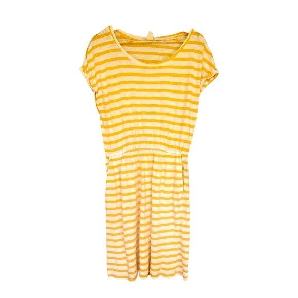 H&M Yellow and White Striped Jersey Dress - Elastic Waist - Size Medium - Picture 3 of 12